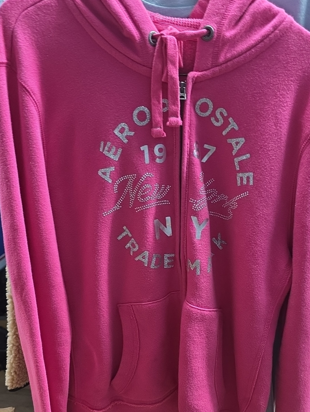 Aeropostale Hot Pink Full-Zip Hoodie with Rhinestone Logo